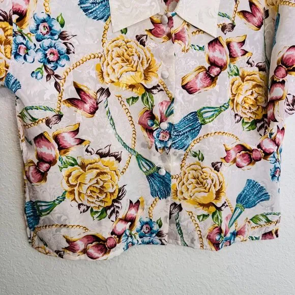 Vintage Victorias Secret Top Womens Medium Floral Bow Print 80s 90s Gold Label - Picture 4 of 9
